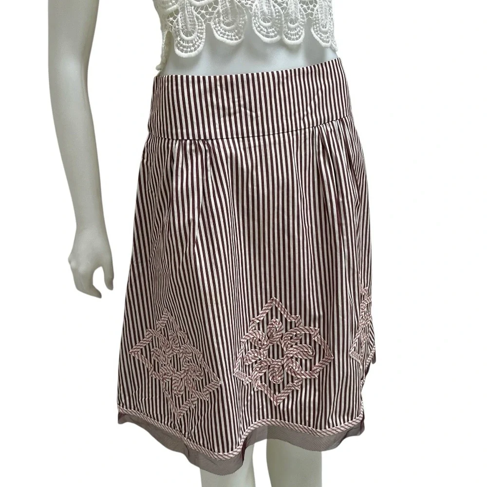 New Powder Pink Brown Striped Skirt‎ A-Line Office Siren School Teacher 3D Artsy